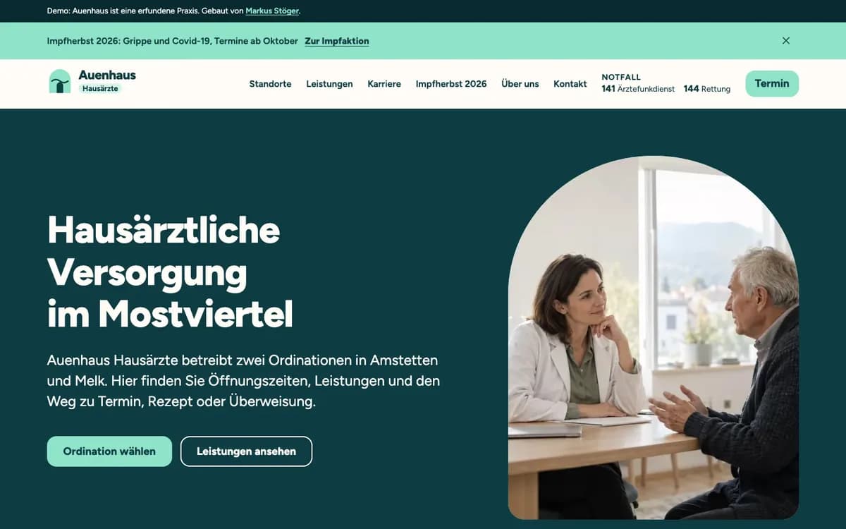 Auenhaus, TYPO3-Lernprojekt für eine Hausarztpraxis