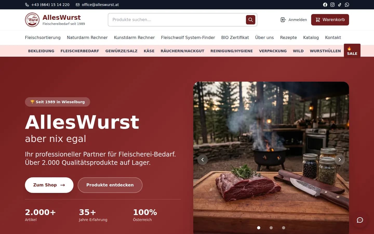Startseite des Fachshops alleswurst.at