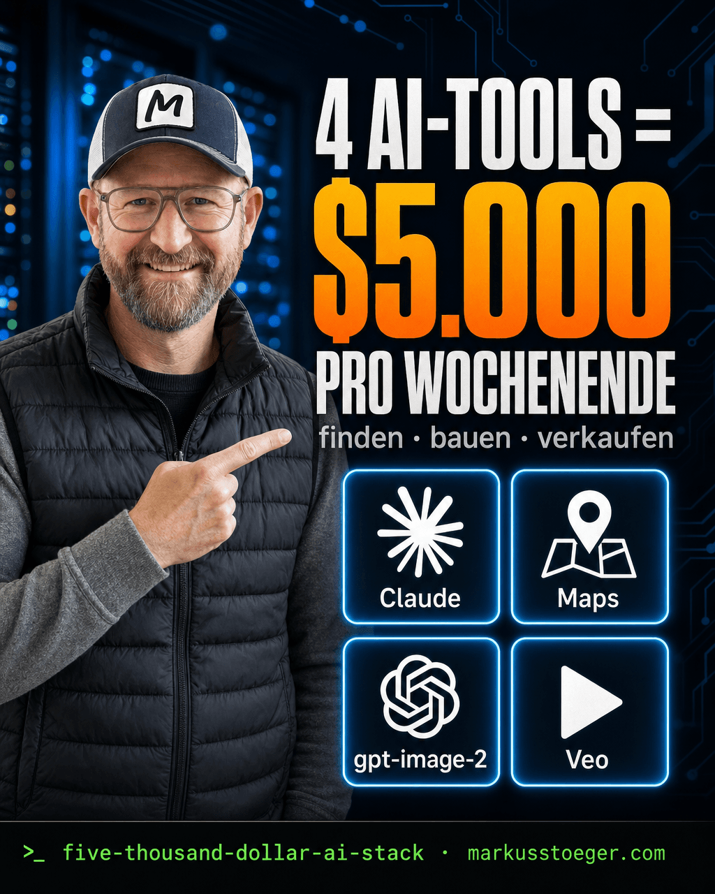Finden, bauen, verkaufen: ein 5.000-$-Wochenende mit Claude + Maps + gpt-image-2 + Veo